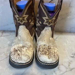 Roper women Brown Hair-On Cowboy Boots with Floral Embroidery